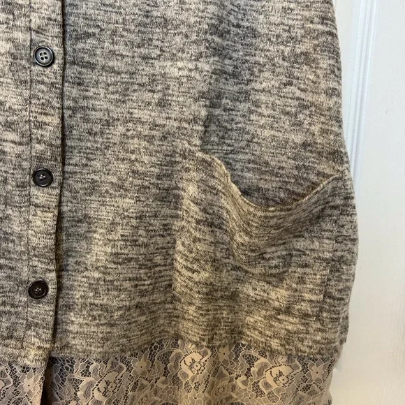 LOGO Lori Goldstein Button Up Lace Trim V-neck Sweater Vest, Women’s, Lg, Gray - Picture 5 of 16
